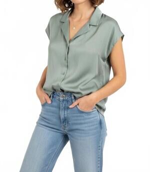 NEW MIOU MUSE button down cap sleeve top in sage